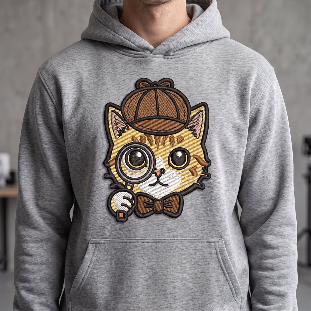 Detective Cat Embroidery Patch | Mystery Cat Face Iron On Patch | Cute Detective Animal Patch