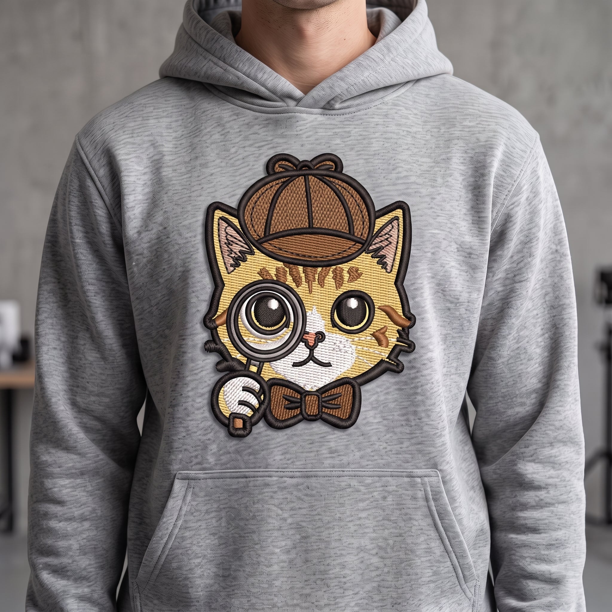 Detective Cat Embroidery Patch | Mystery Cat Face Iron On Patch | Cute Detective Animal Patch