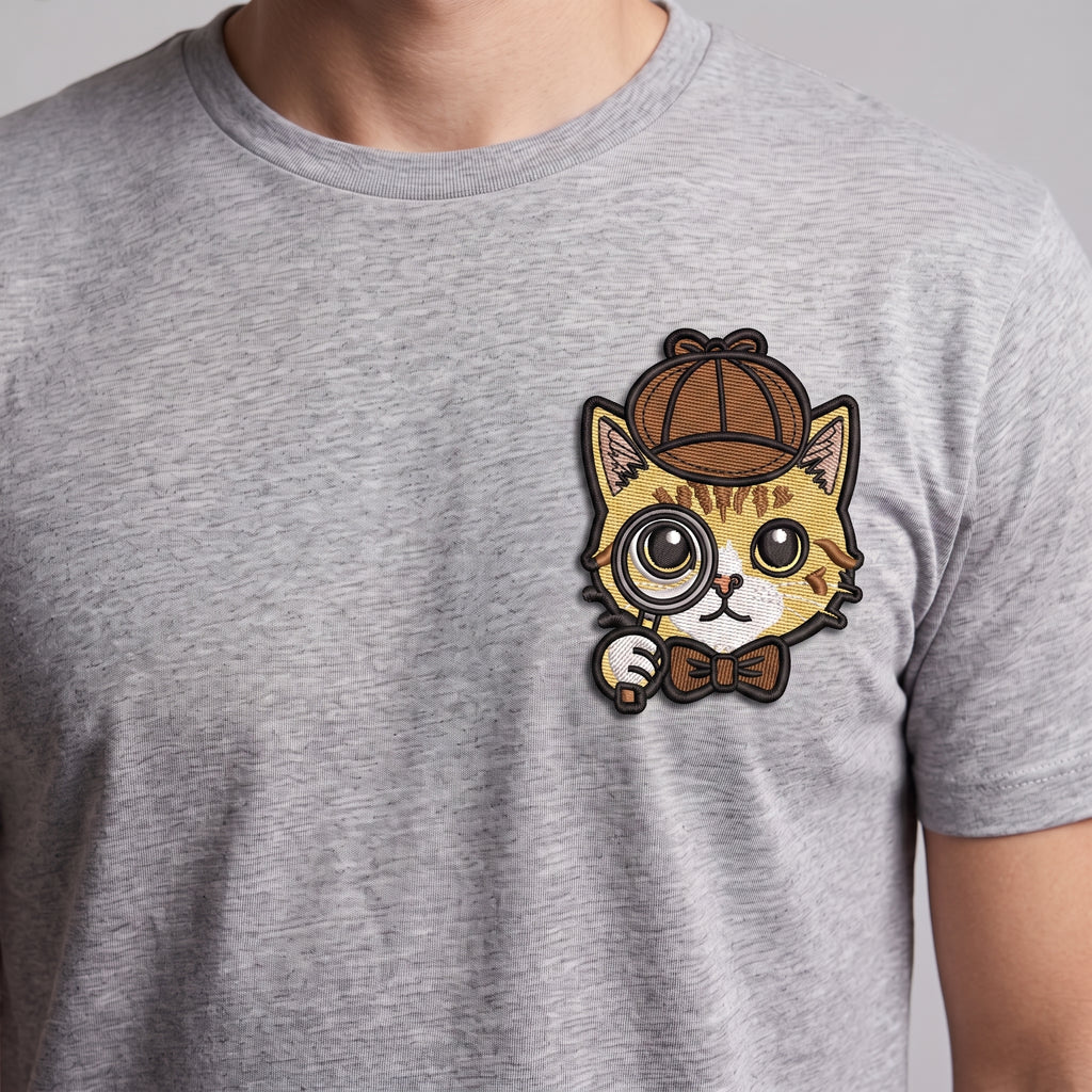 Detective Cat Embroidery Patch | Mystery Cat Face Iron On Patch | Cute Detective Animal Patch