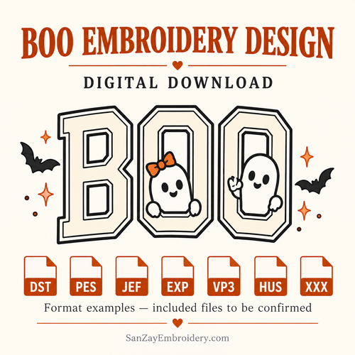 BOO ghost design artwork with example file formats awaiting confirmation