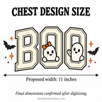 BOO ghost design illustration showing a proposed 11-inch width