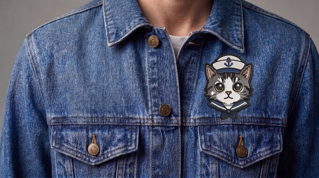 Sailor Cat Embroidered Patch - Iron On, Sew On & Hook and Loop, 4" to 12"