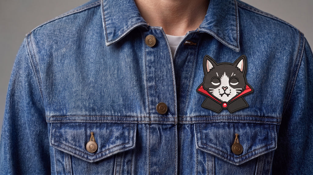 Vampire Cat Embroidered Patch - Iron On, Sew On & Hook and Loop, 4" to 12"