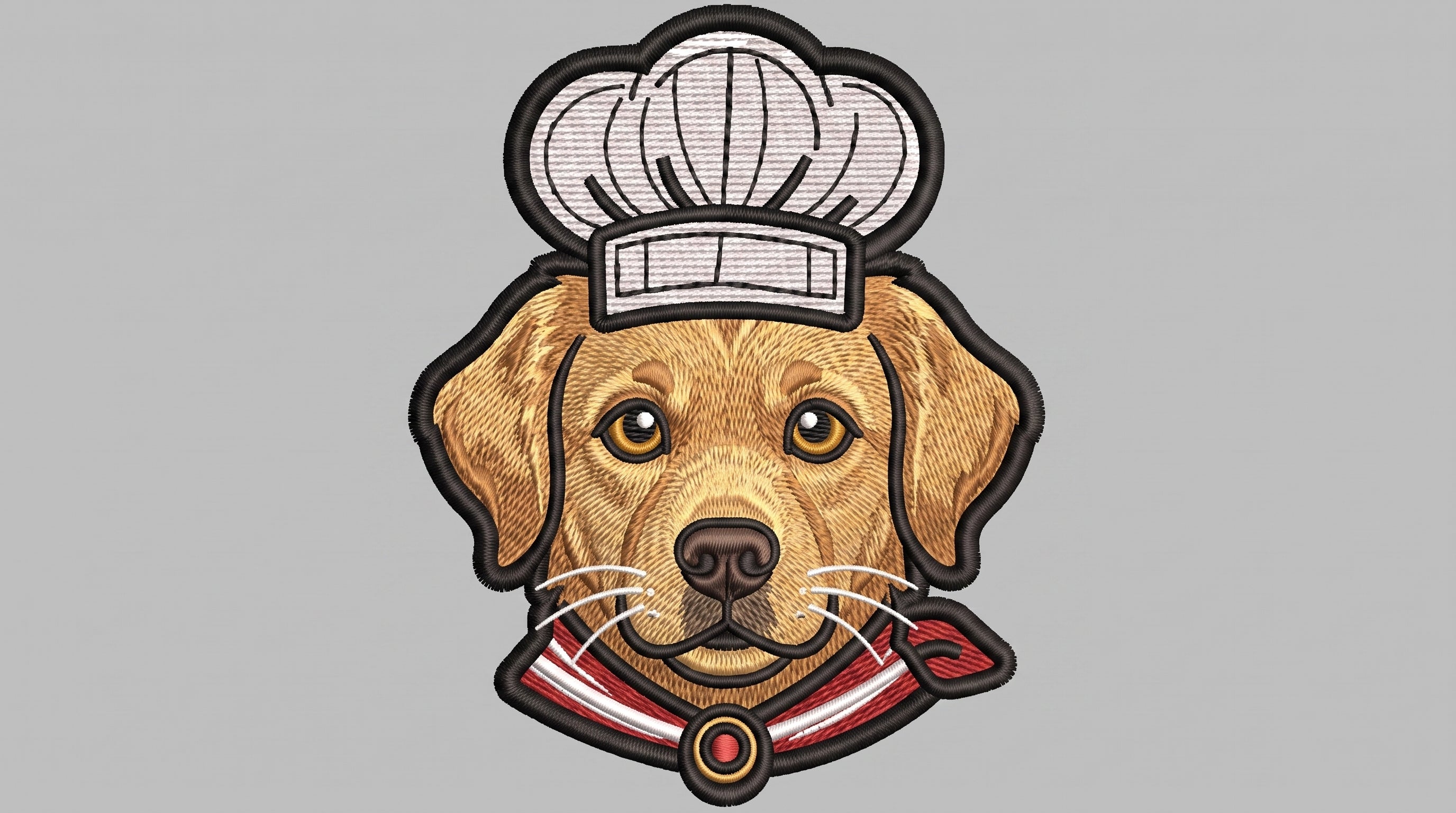 Chef Dog Embroidered Patch - Iron On, Sew On & Hook and Loop, 4" to 12"