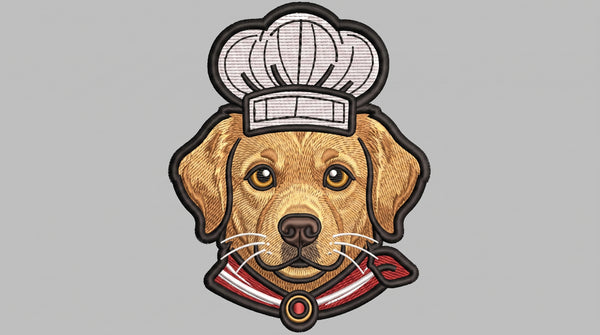 Chef Dog Embroidered Patch - Iron On, Sew On & Hook and Loop, 4" to 12"