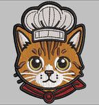 Chef Cat embroidered patch featuring a cat wearing a chef hat, cute cooking design, available in sizes 4 to 12 inches