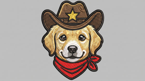 Cowboy Dog Embroidered Patch - Iron On, Sew On & Hook and Loop, 4" to 12"