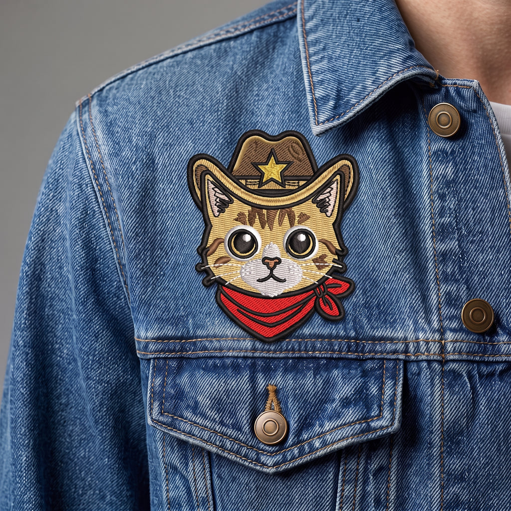 Cowboy Cat Embroidery Patch | Western Cat Face Iron On Patch | Cute Cowboy Animal Patch