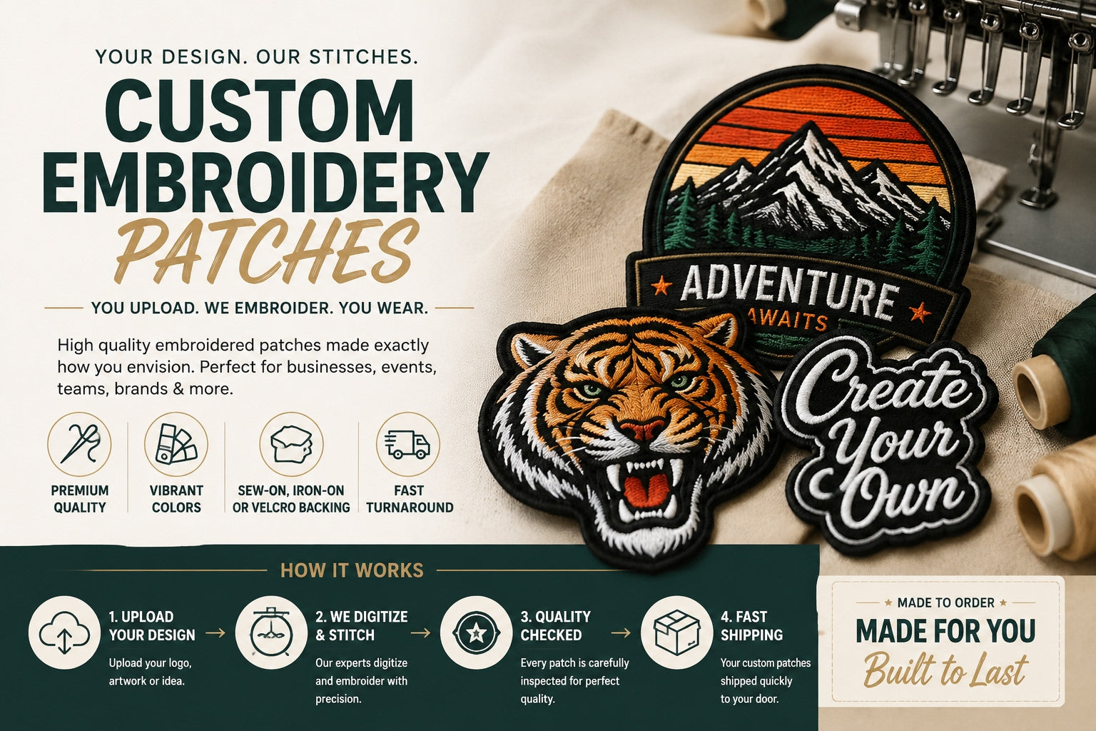 Custom Embroidered Patches - No Minimum, Bulk Pricing Available, Iron On, Sew On or Hook & Loop, 2.5" to 12"