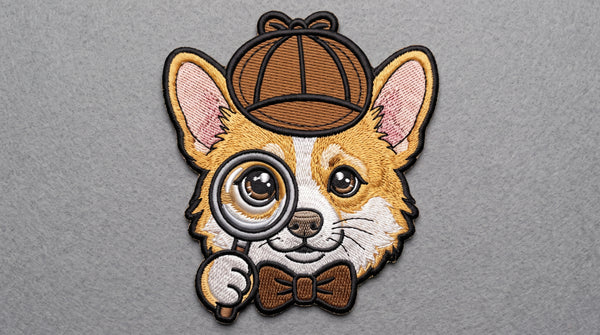Detective Dog Embroidered Patch - Iron On, Sew On & Hook and Loop, 4" to 12"