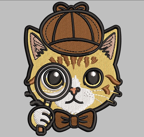 Detective Cat Embroidery Patch | Mystery Cat Face Iron On Patch | Cute Detective Animal Patch