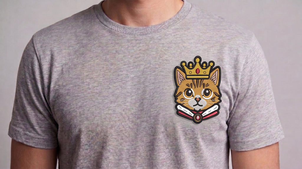 King Cat Embroidered Patch - Iron On, Sew On & Hook and Loop, 4" to 12"