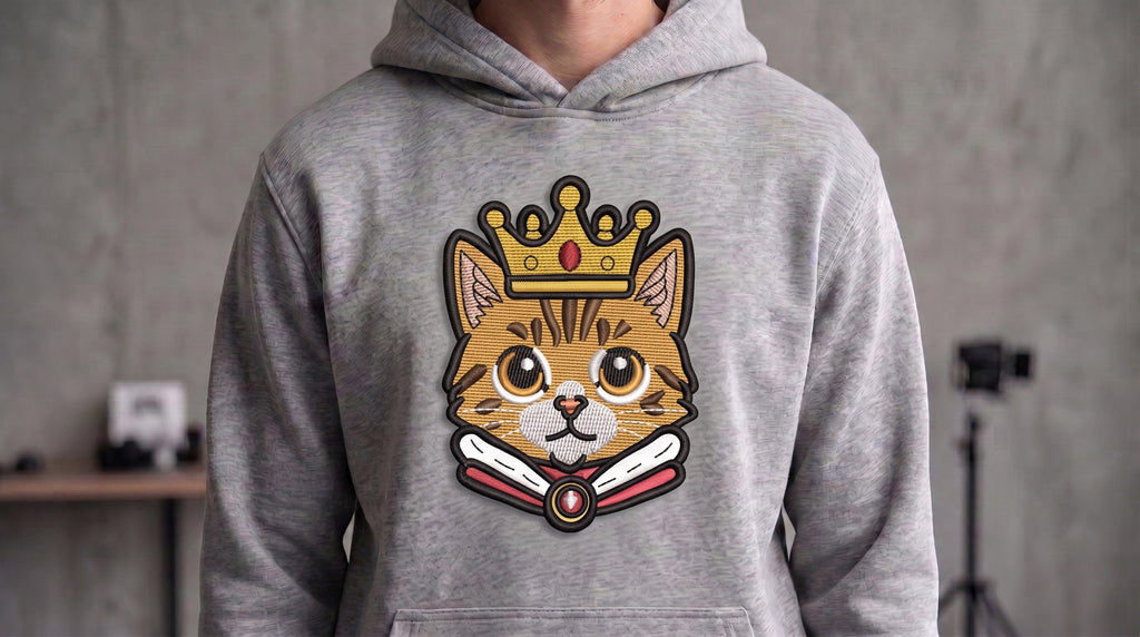 King Cat Embroidered Patch - Iron On, Sew On & Hook and Loop, 4" to 12"