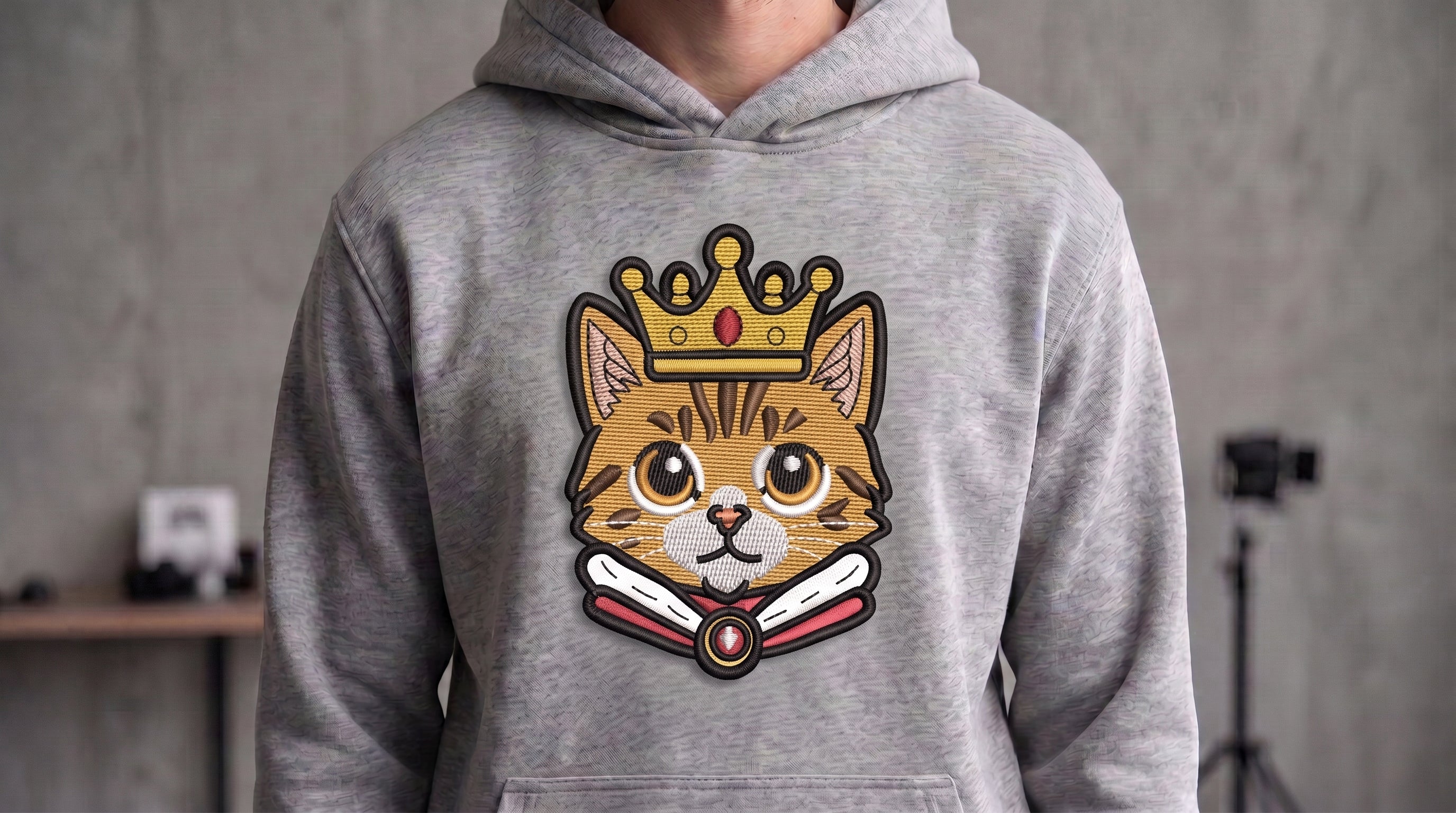 King Cat Embroidered Patch - Iron On, Sew On & Hook and Loop, 4" to 12"