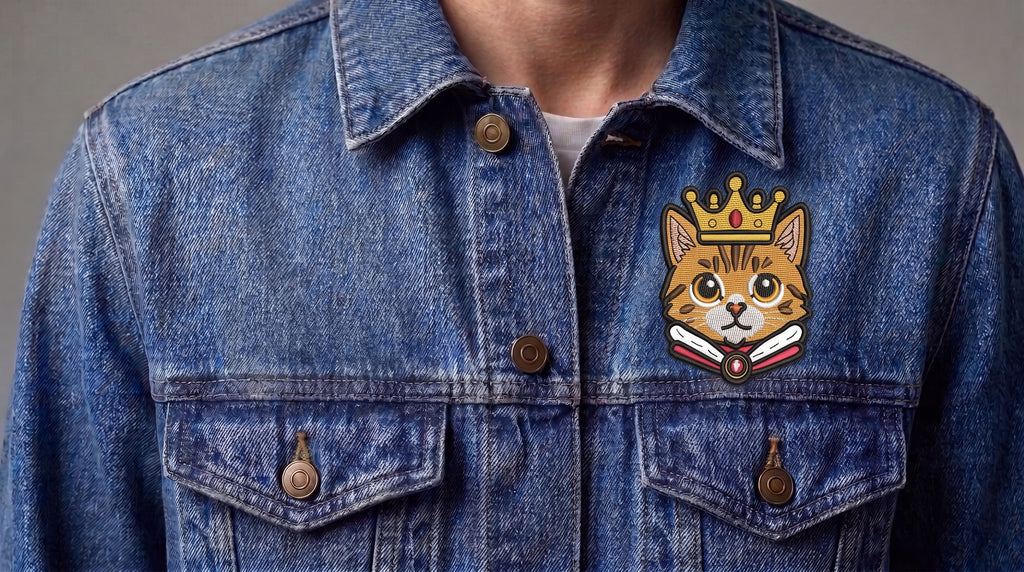 King Cat Embroidered Patch - Iron On, Sew On & Hook and Loop, 4" to 12"