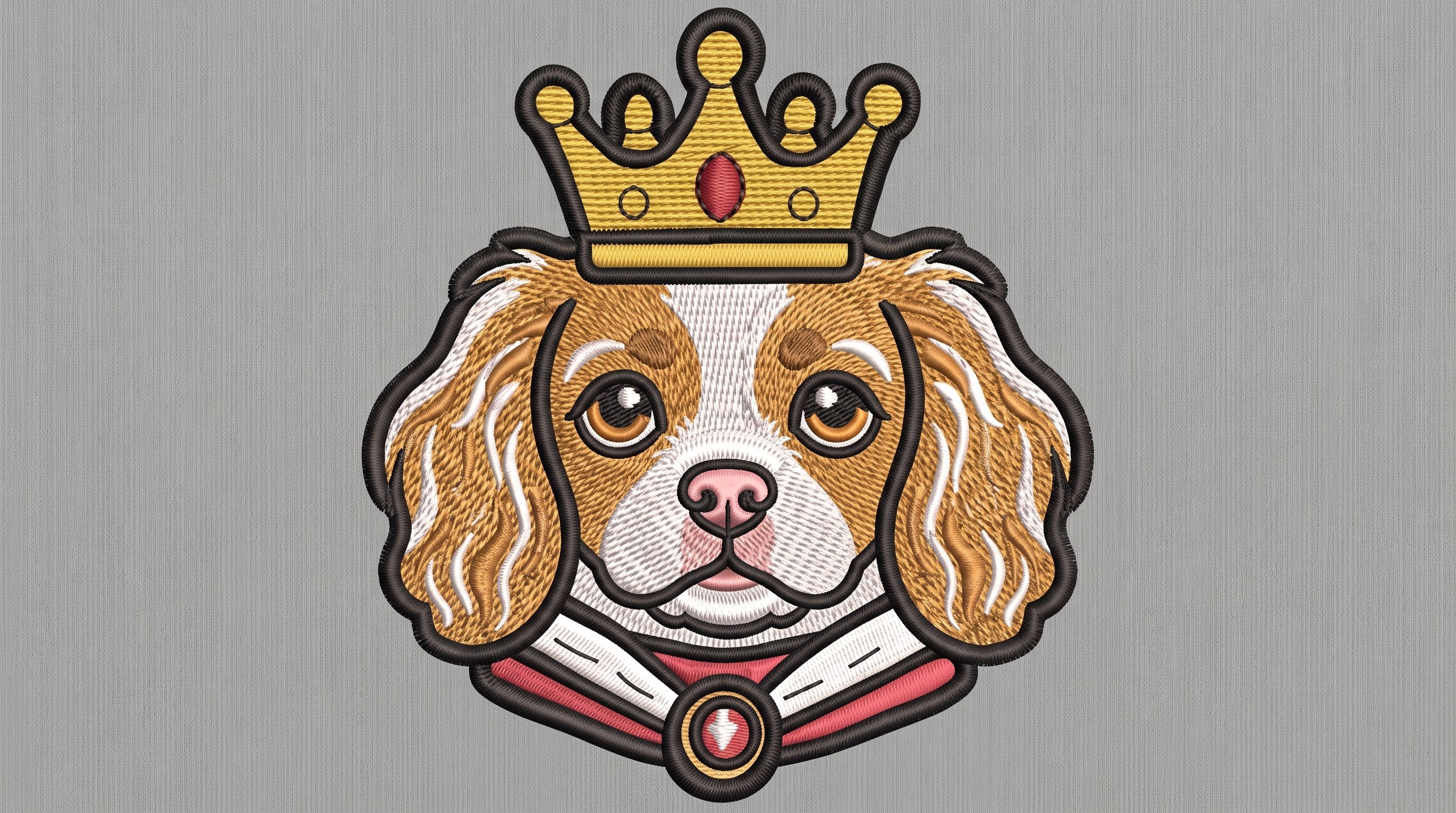 King Dog Embroidered Patch - Iron On, Sew On & Hook and Loop, 4" to 12"