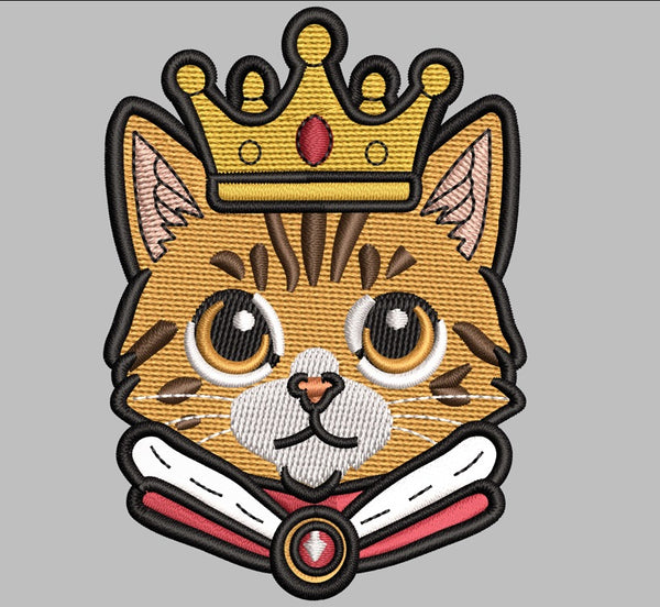 King Cat Embroidered Patch - Iron On, Sew On & Hook and Loop, 4" to 12"