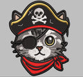 Pirate Cat Embroidered Patch - Iron On, Sew On & Hook and Loop, 4" to 12"
