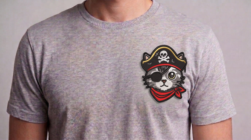 Pirate Cat Embroidered Patch - Iron On, Sew On & Hook and Loop, 4" to 12"
