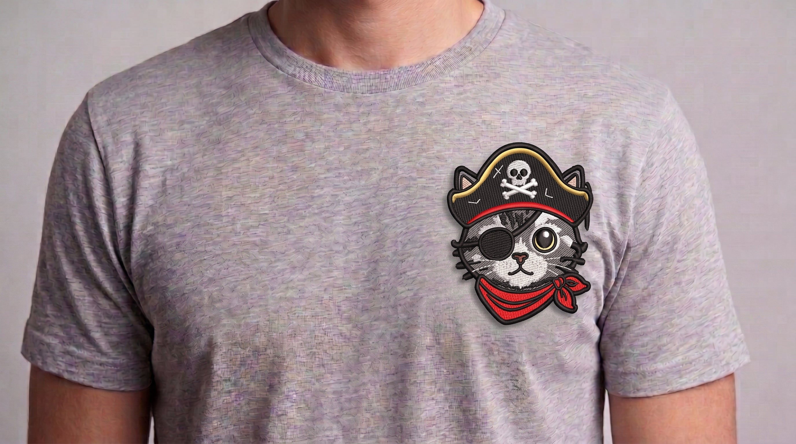 Pirate Cat Embroidered Patch - Iron On, Sew On & Hook and Loop, 4" to 12"