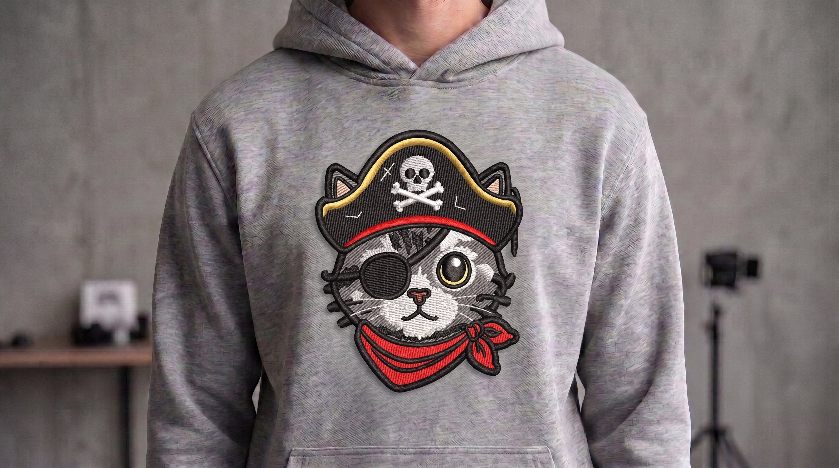 Pirate Cat Embroidered Patch - Iron On, Sew On & Hook and Loop, 4" to 12"