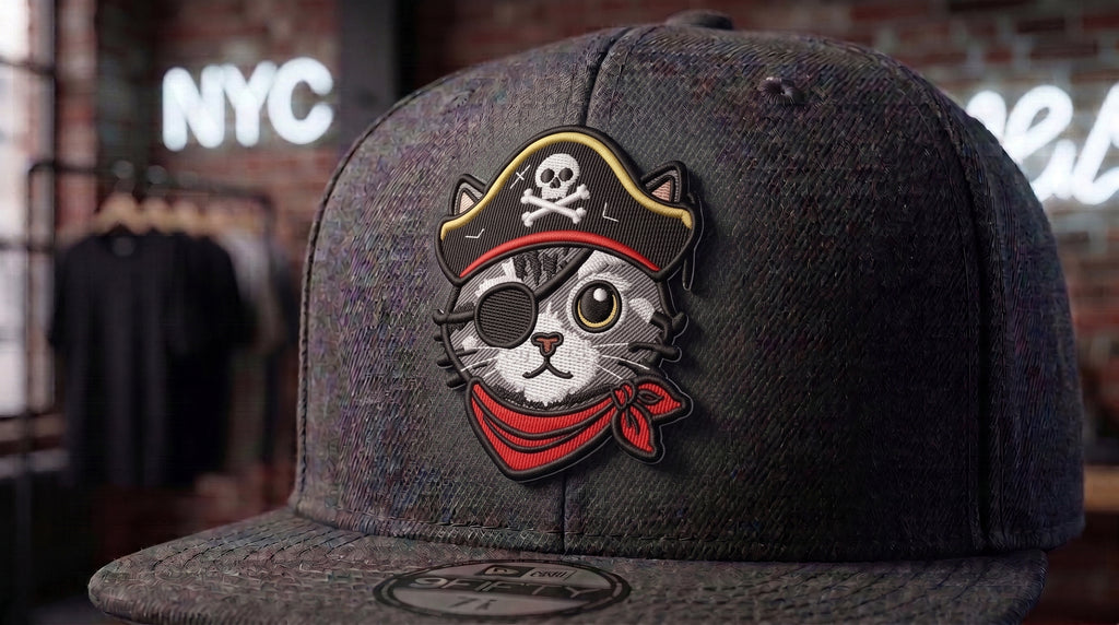 Pirate Cat Embroidered Patch - Iron On, Sew On & Hook and Loop, 4" to 12"