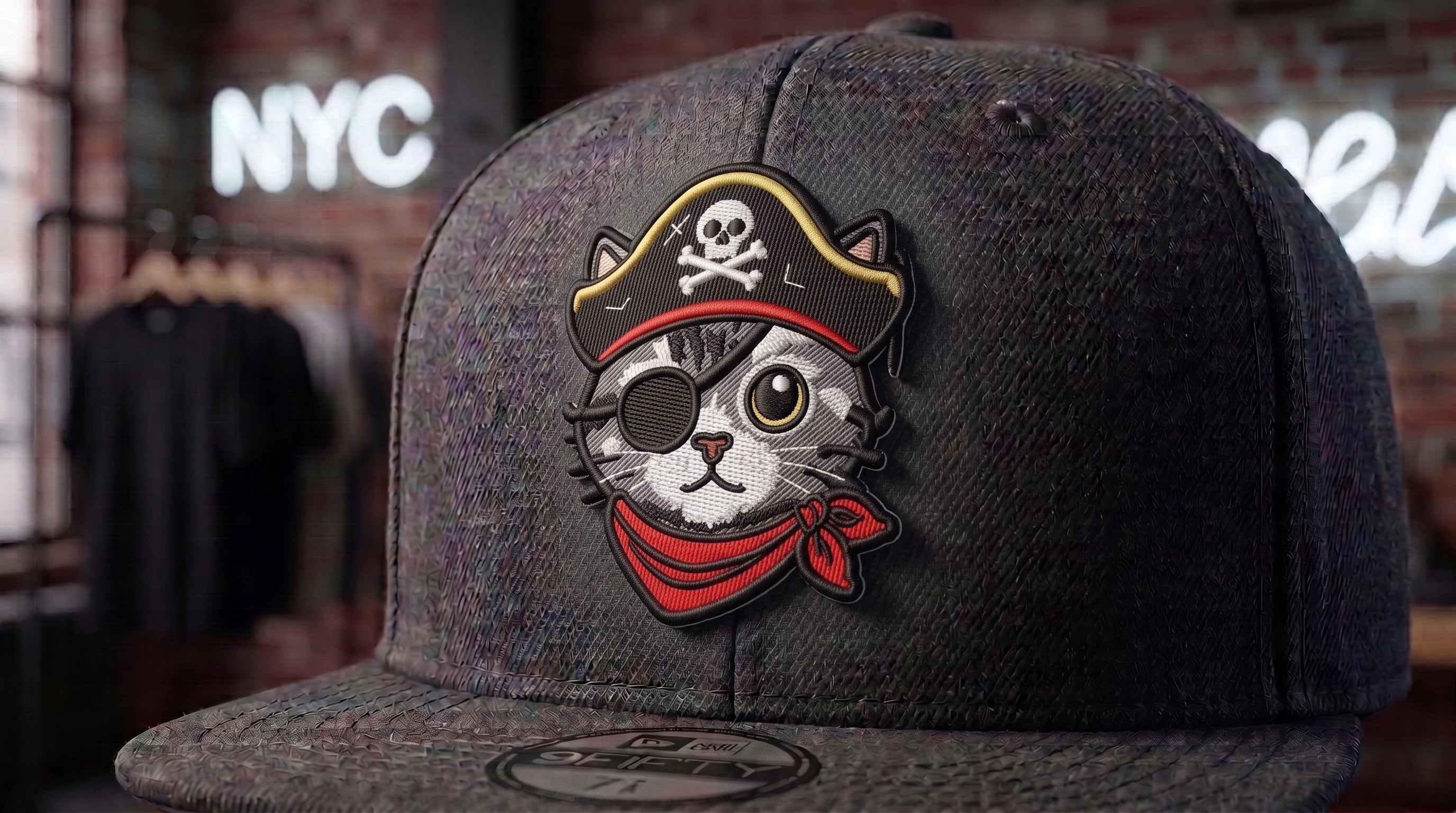 Pirate Cat Embroidered Patch - Iron On, Sew On & Hook and Loop, 4" to 12"