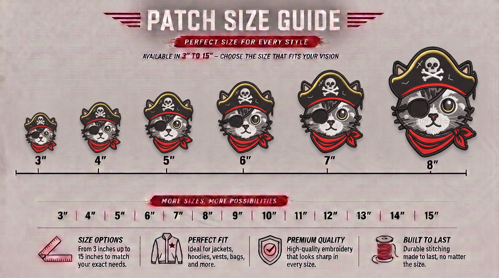 Pirate Cat Embroidered Patch - Iron On, Sew On & Hook and Loop, 4" to 12"