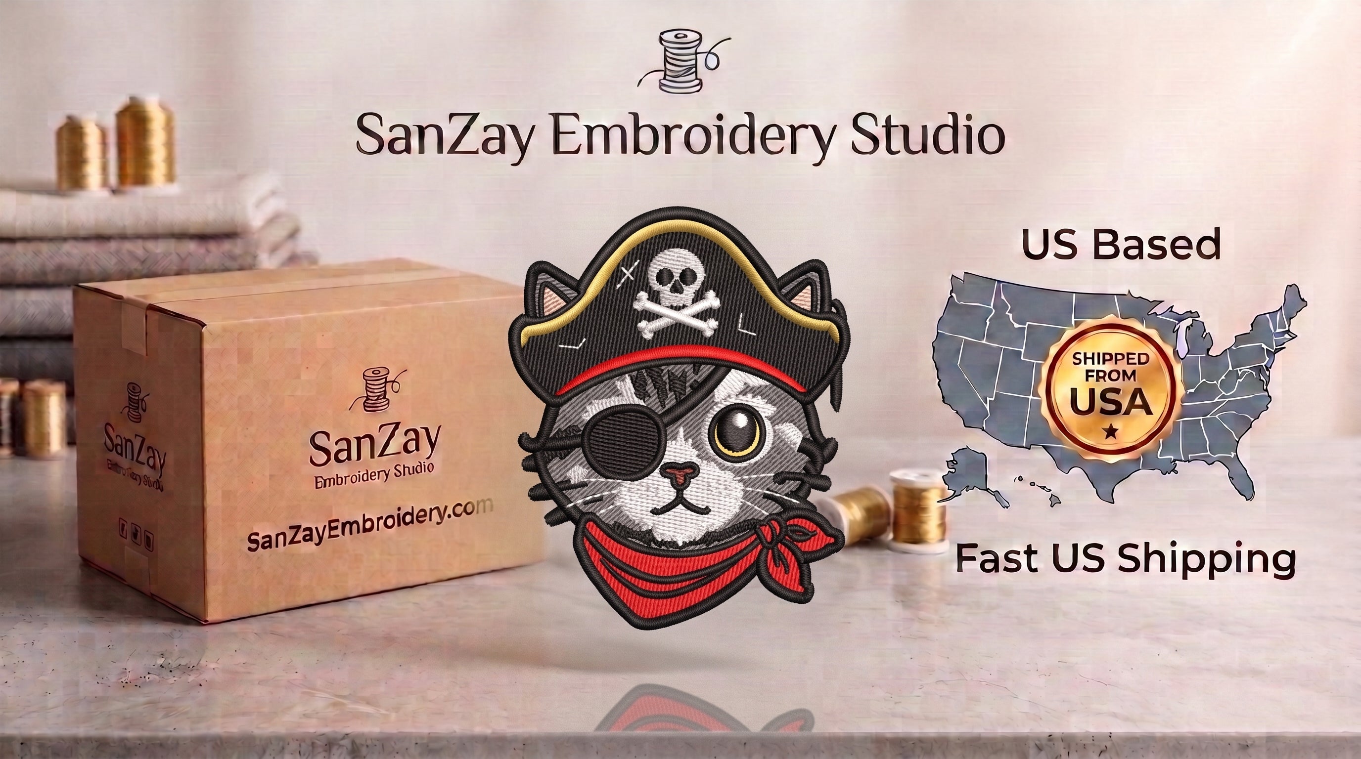 Pirate Cat Embroidered Patch - Iron On, Sew On & Hook and Loop, 4" to 12"