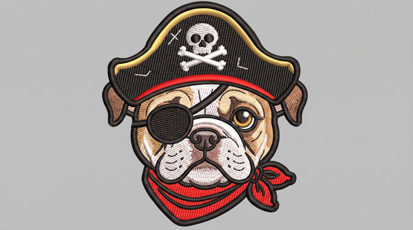 Pirate Dog Embroidered Patch - Iron On, Sew On & Hook and Loop, 4" to 12"