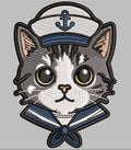 Sailor Cat Embroidered Patch - Iron On, Sew On & Hook and Loop, 4" to 12"