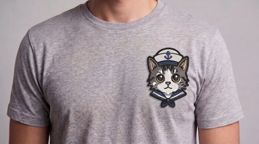 Sailor Cat Embroidered Patch - Iron On, Sew On & Hook and Loop, 4" to 12"