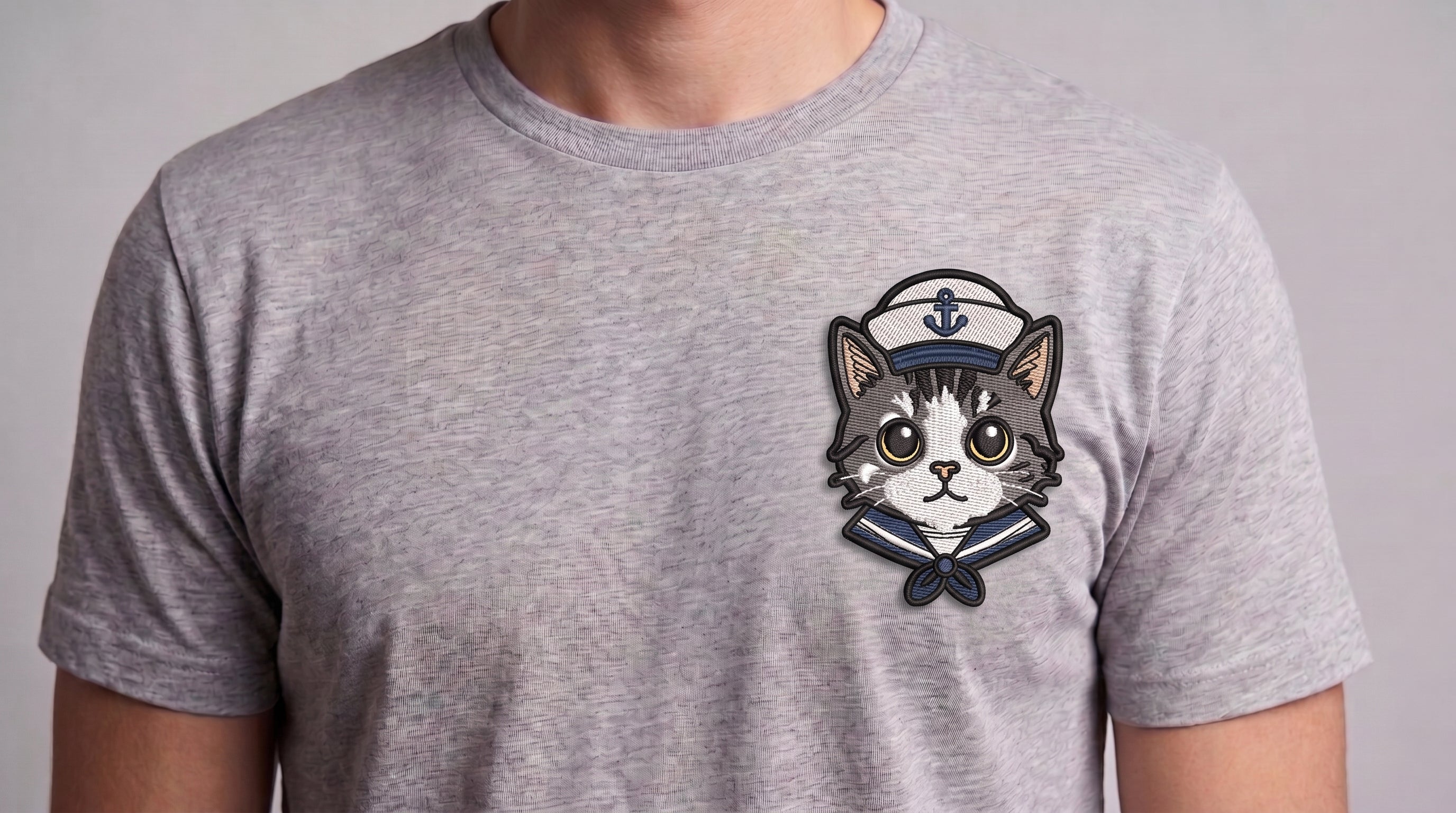 Sailor Cat Embroidered Patch - Iron On, Sew On & Hook and Loop, 4" to 12"