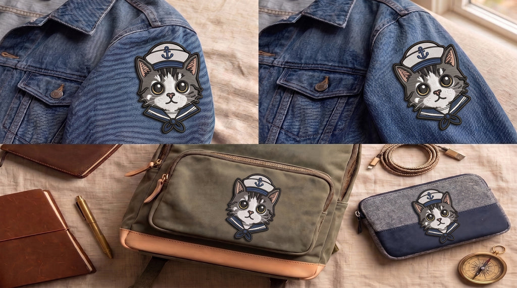 Sailor Cat Embroidered Patch - Iron On, Sew On & Hook and Loop, 4" to 12"