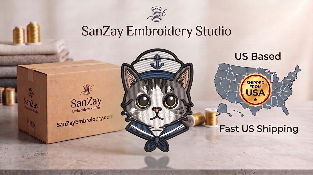 Sailor Cat Embroidered Patch - Iron On, Sew On & Hook and Loop, 4" to 12"