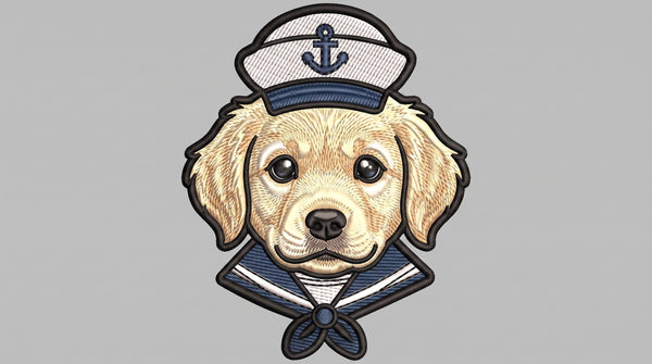 Sailor Dog Embroidered Patch - Iron On, Sew On & Hook and Loop, 4" to 12"