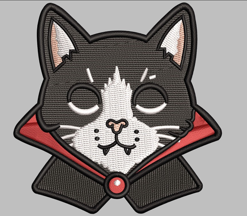 Vampire Cat Embroidered Patch - Iron On, Sew On & Hook and Loop, 4" to 12"