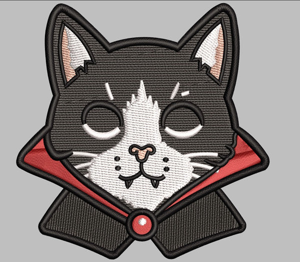 Vampire Cat Embroidered Patch - Iron On, Sew On & Hook and Loop, 4" to 12"