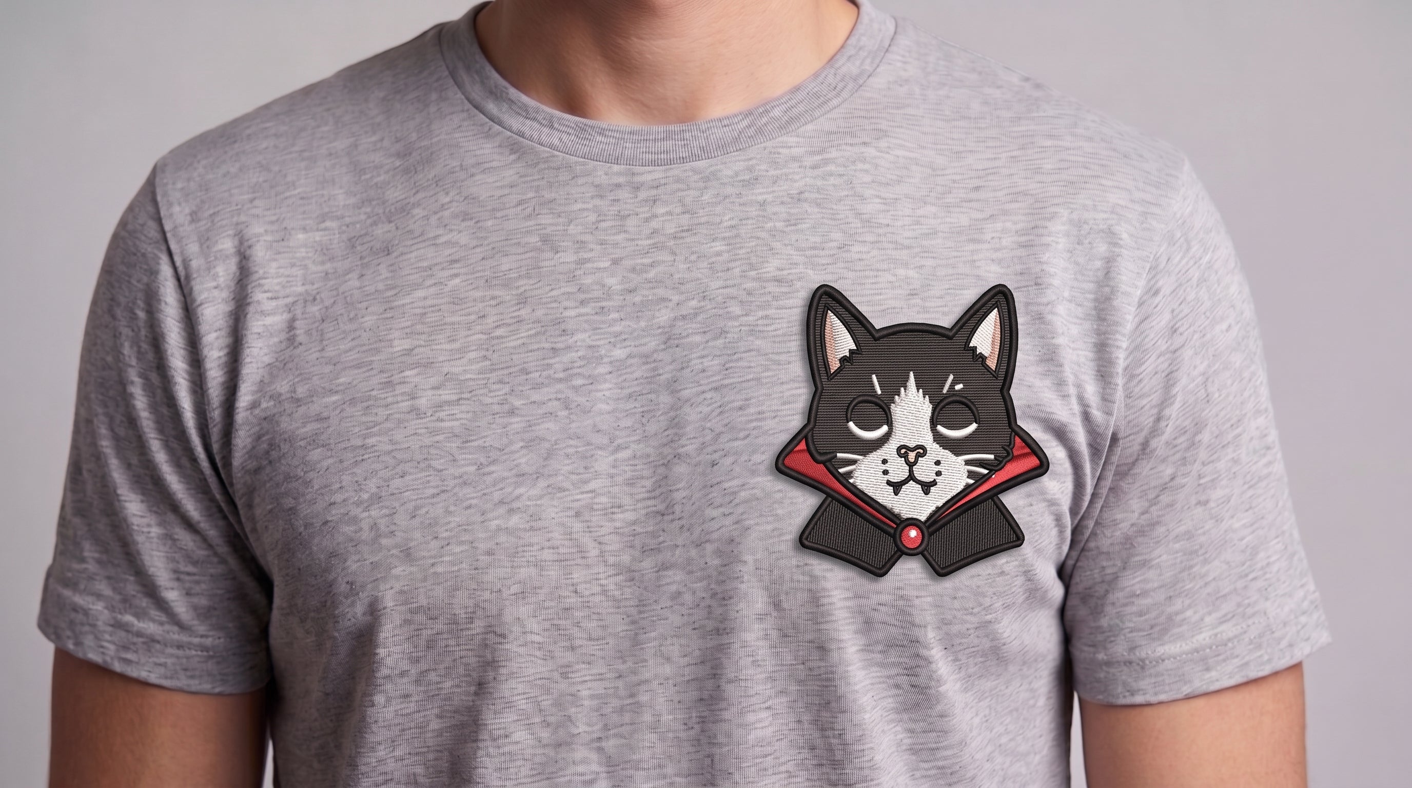 Vampire Cat Embroidered Patch - Iron On, Sew On & Hook and Loop, 4" to 12"