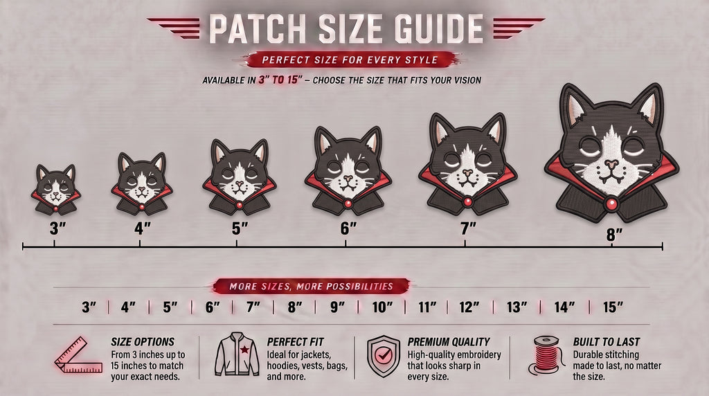 Vampire Cat Embroidered Patch - Iron On, Sew On & Hook and Loop, 4" to 12"