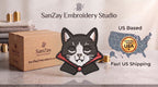 Vampire Cat Embroidered Patch - Iron On, Sew On & Hook and Loop, 4" to 12"