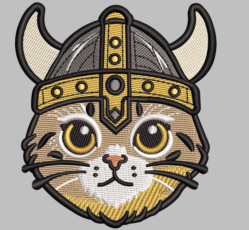 Viking Cat Embroidered Patch - Iron On, Sew On & Hook and Loop, 4" to 12"