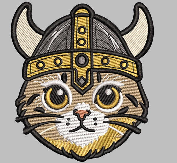 Viking Cat Embroidered Patch - Iron On, Sew On & Hook and Loop, 4" to 12"