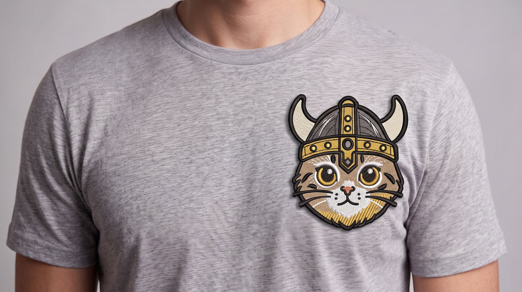 Viking Cat Embroidered Patch - Iron On, Sew On & Hook and Loop, 4" to 12"