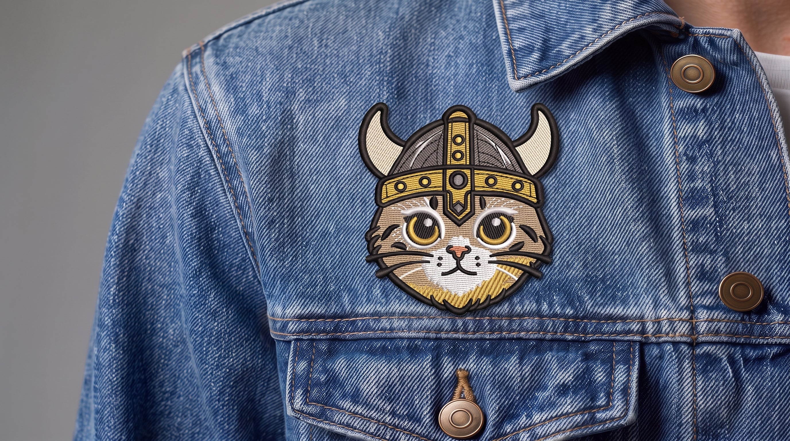 Viking Cat Embroidered Patch - Iron On, Sew On & Hook and Loop, 4" to 12"