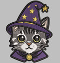 Wizard Cat Embroidered Patch - Iron On, Sew On & Hook and Loop, 4" to 12"