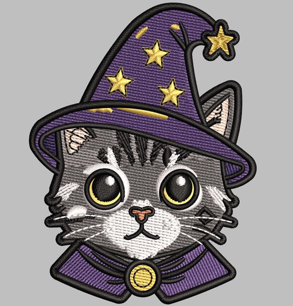 Wizard Cat Embroidered Patch - Iron On, Sew On & Hook and Loop, 4" to 12"