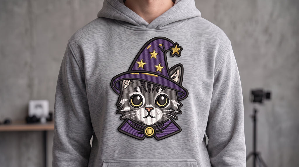 Wizard Cat Embroidered Patch - Iron On, Sew On & Hook and Loop, 4" to 12"