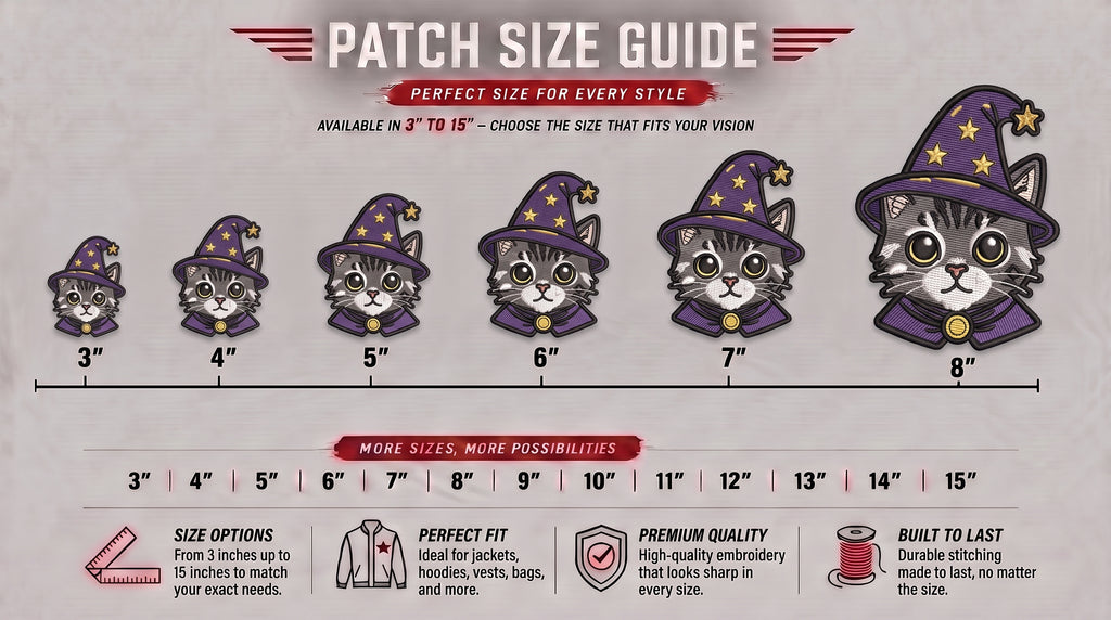 Wizard Cat Embroidered Patch - Iron On, Sew On & Hook and Loop, 4" to 12"