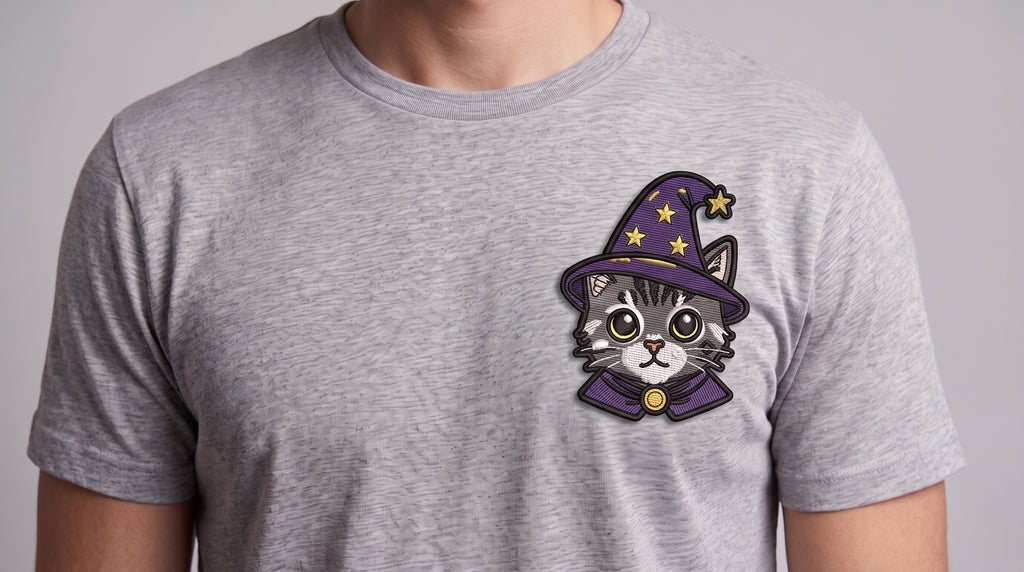 Wizard Cat Embroidered Patch - Iron On, Sew On & Hook and Loop, 4" to 12"